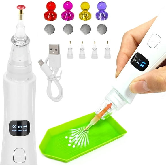 Diamond Painting Pen, 3 Adjustable Suction Mode & Rechargeable, 4pcs Diamond Art Locator Accessories & 2 Replacement Tips, Faster DIY Art Pickup Tool Kit