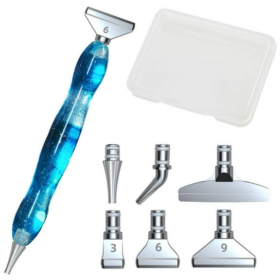 Diamond Painting Pen, 5D Diamond Painting Accessories Tools, Silver Metal Tips Diamond Painting Pen Kits with 6pcs Stainless Steel Tips for DIY Craft, Comfort Grip and Faster Drilling (Blue)
