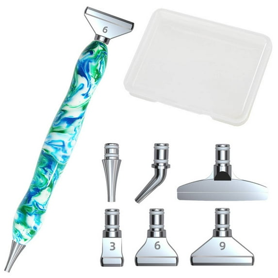 Diamond Painting Pen, 5D Diamond Painting Accessories Tools, Silver Metal Tips Diamond Painting Pen Kits with 6pcs Stainless Steel Tips for DIY Craft, Comfort Grip and Faster Drilling (Blue White)