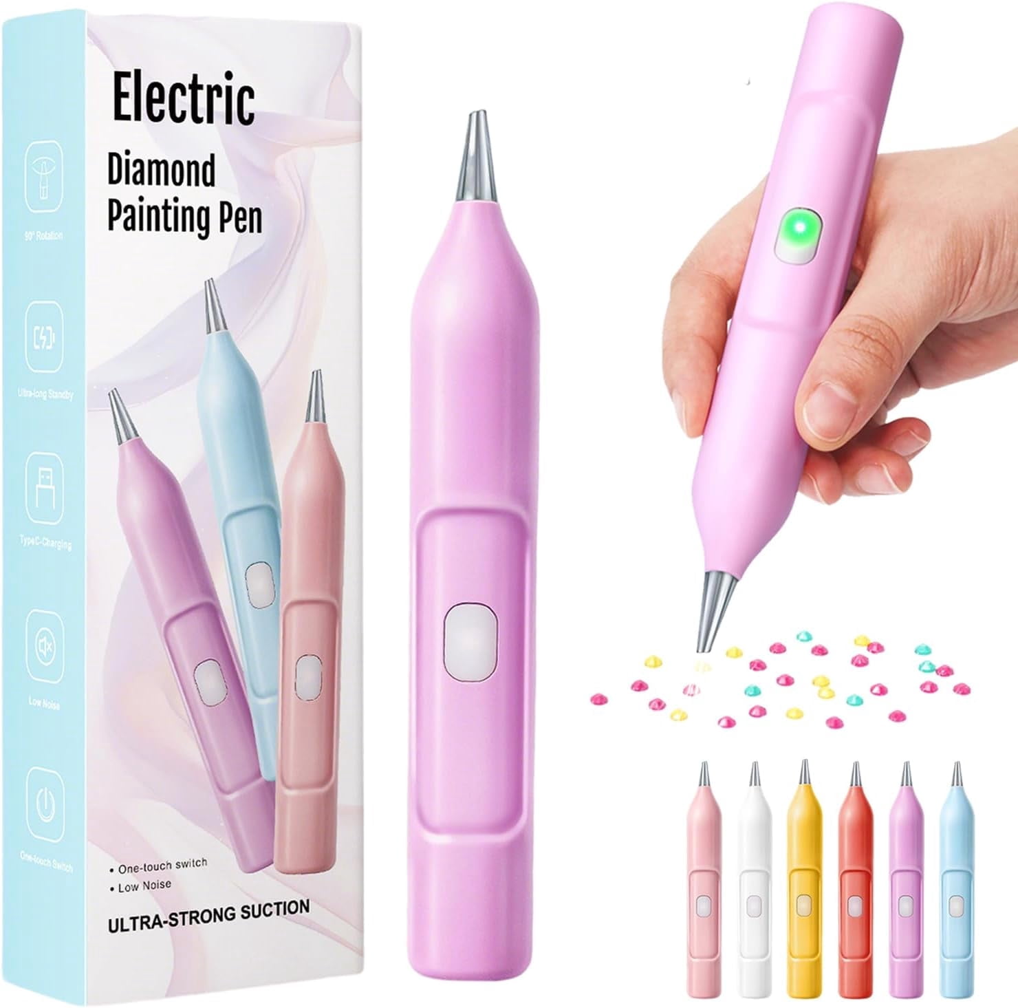 Diamond Painting Pen, Electric Diamond Painting Pen with Vacuum Technology, Diamond Art Vacuum Tools, Painter Vacuum Diamond Art Pen, Cordless, for DIY, Home Crafts & Holiday Gifts(Purple)