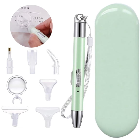 Diamond Painting Pen with Light USB Rechargeable Diamond Accessories and Tools Illumination Pen with 6 Heads Set, Magnifier for DIY Art Crafts Gem Nail(Green)