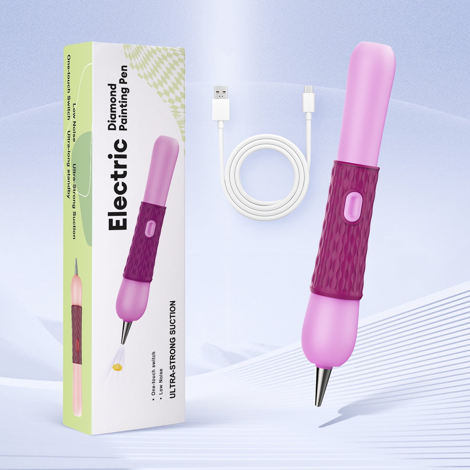 Diamond Painting Pen, Vacuum Diamond Art Pen no Wax Needed, Cordless & Quiet, Rechargeable Battery, Lightweight Design, Diamond Art Accessories for Adults, Gift for Diamond Art Fan, Purple