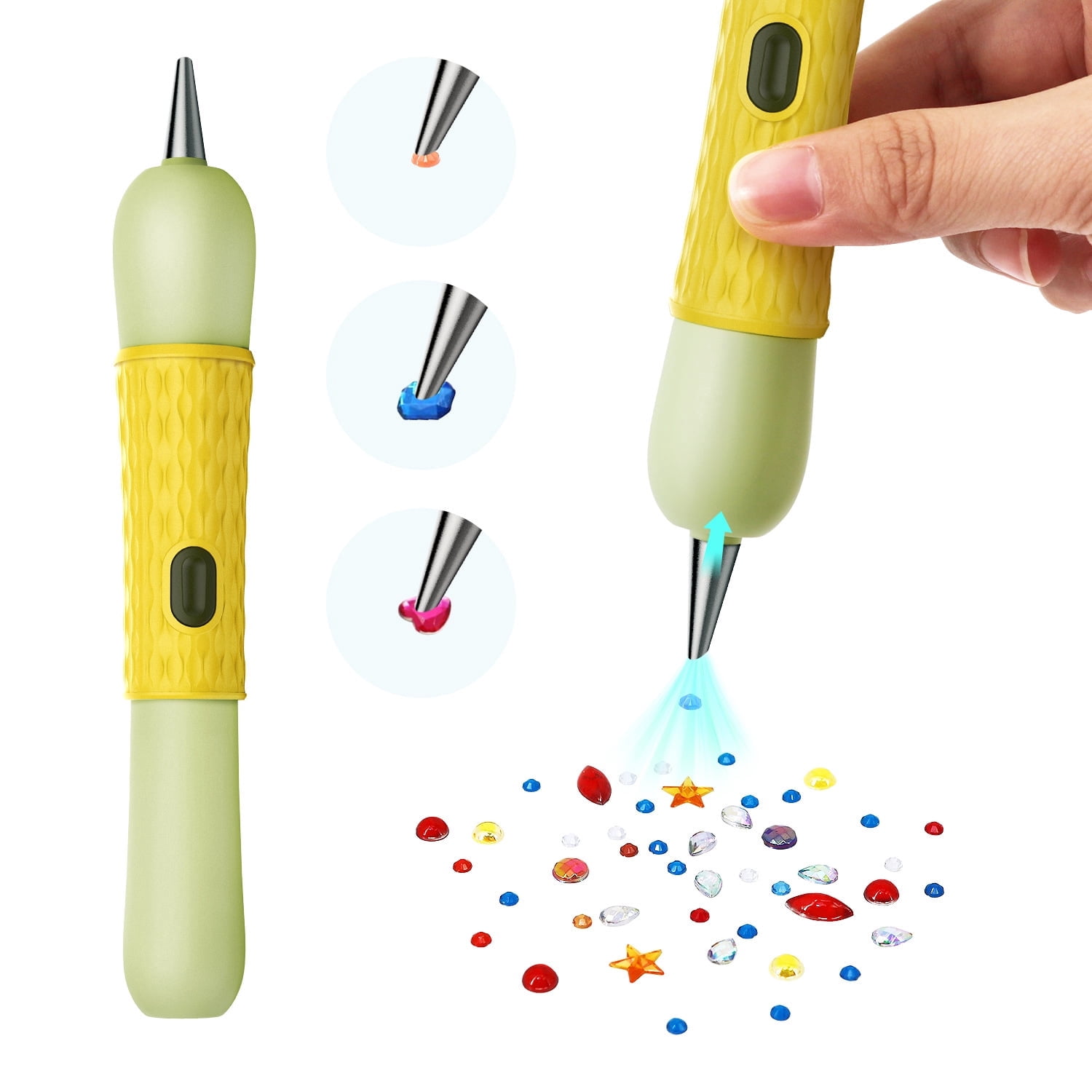 Diamond Painting Pen, Vacuum Diamond Art Pen no Wax Needed, Cordless & Quiet, Rechargeable Battery, Lightweight Design, Diamond Art Accessories for Adults, Gift for Diamond Art Fan, Green