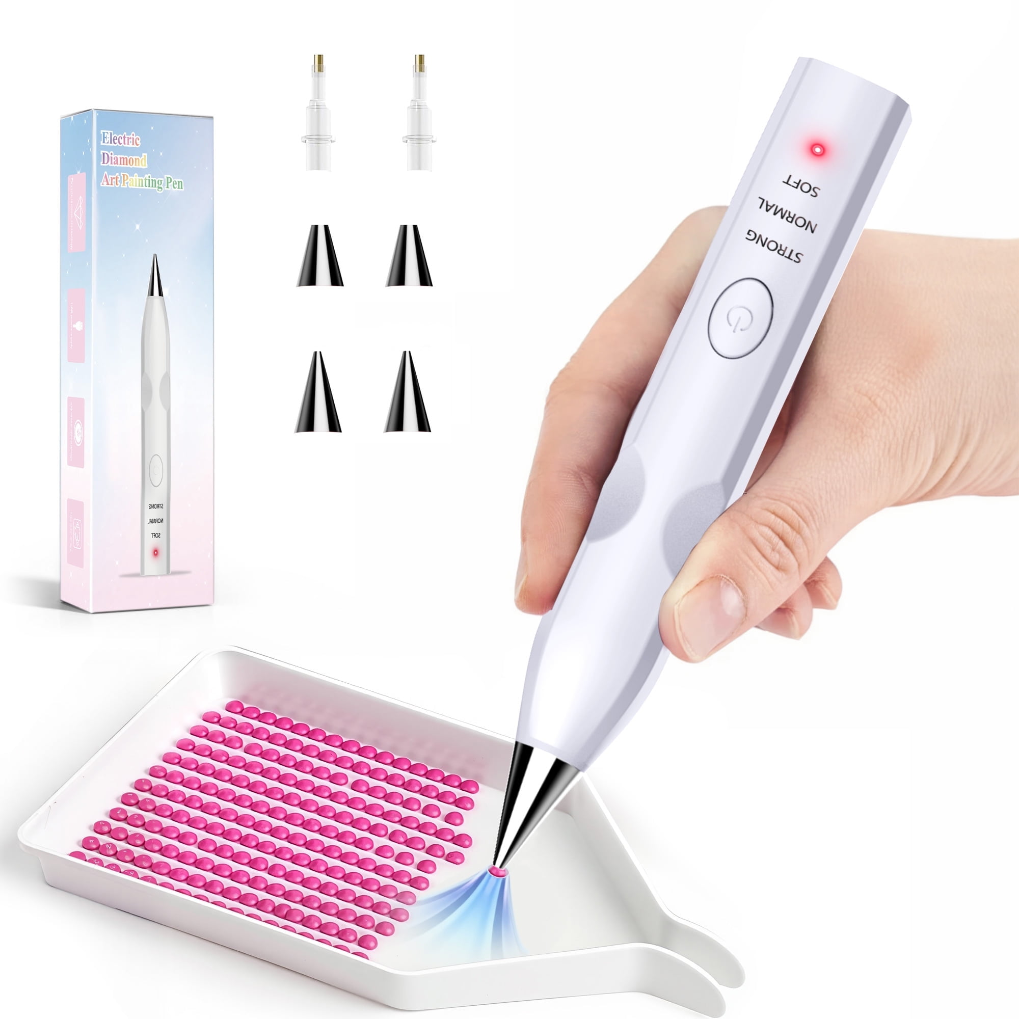 Diamond Painting Pen with Vacuum Pump, No Wax Needed, Lightweight Design, 3 Adjustable Suction Mode & Rechargeable, DIY Diamond Art Accessories and Tools(White)
