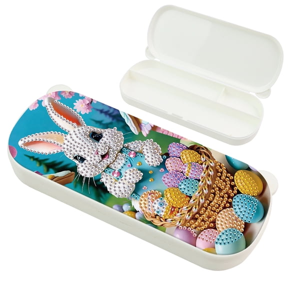 Diamond Painting Pencil Case Kit, Rabbit Easter 5D DIY Sparkling Creative Pencil Holder Organizer, for Desktop Decoration and Gift Ideas
