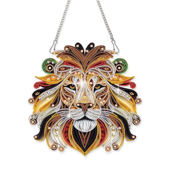 Diamond Painting Pendant Kit Majestic Lion Head Hanging Decoration DIY Craft Suitable for Home, Office, Festive Decorations and Gift Ideas