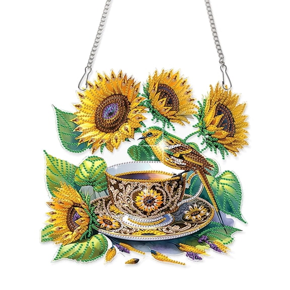 Diamond Painting Pendant Kit Sunflower and Bird Hanging Decoration DIY Craft Suitable for home, office, festive decorations and gift ideas