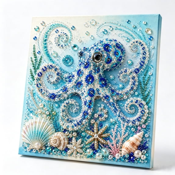 Diamond Painting Sea Art Kit, Full Rhinestone Canvas DIY Craft Set With Ocean Theme Design, Handmade Wall Decoration for Adults