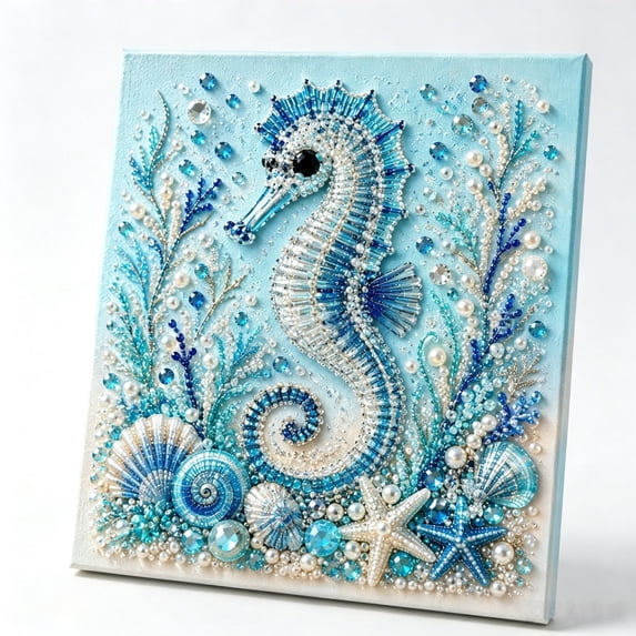 Diamond Painting Sea Art Kit, Full Rhinestone Canvas DIY Craft Set With Ocean Theme Design, Handmade Wall Decoration for Adults