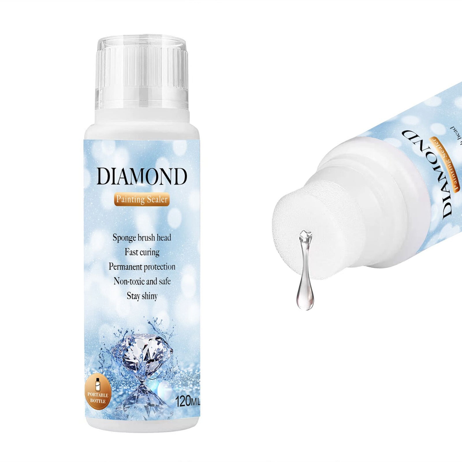 Diamond Painting Sealer,Diamond Painting Sealer 120Ml With Sponge Head,5D Diamond Painting Glue Permanent Hold & Shine Effect For Diamond Painting and Jigsaw Puzzles