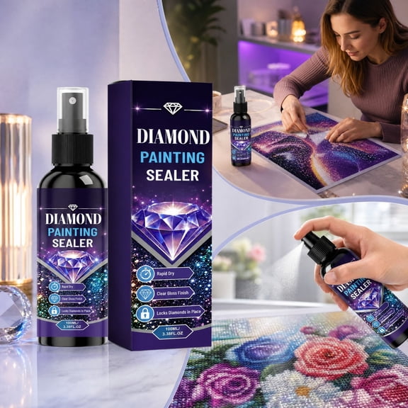Diamond Painting Sealer Spray, 2026 New Diamond Art Sealer, Clear Glossy Finish, UV Protection for Diamond Painting DIY Crafts, 100ML