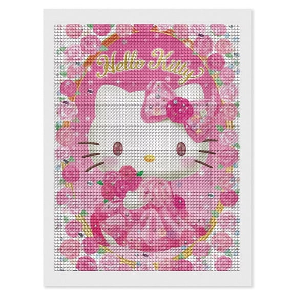 Diamond Painting Set Hello Kitty Diamond Art Painting with Diamond DIY Set for Bedroom Living Room Bathroom Wall Decoration 12"x16"