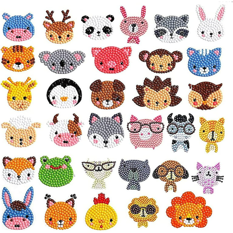 Diamond Painting Stickers Kits for Kids, DIY Diamond Art Mosaic Stickers，  Pasted on Any Clean Surface as Decoration， As a Child Gift(Animals 33 pcs)