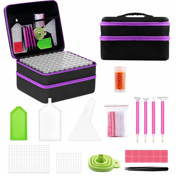 Diamond Painting Storage Box, 240-Bottle Organizer With Pens Tweezers Funnel Tray, EVA Hard Shell Portable Storage Bag For Diamond Art Accessories And DIY Craft.