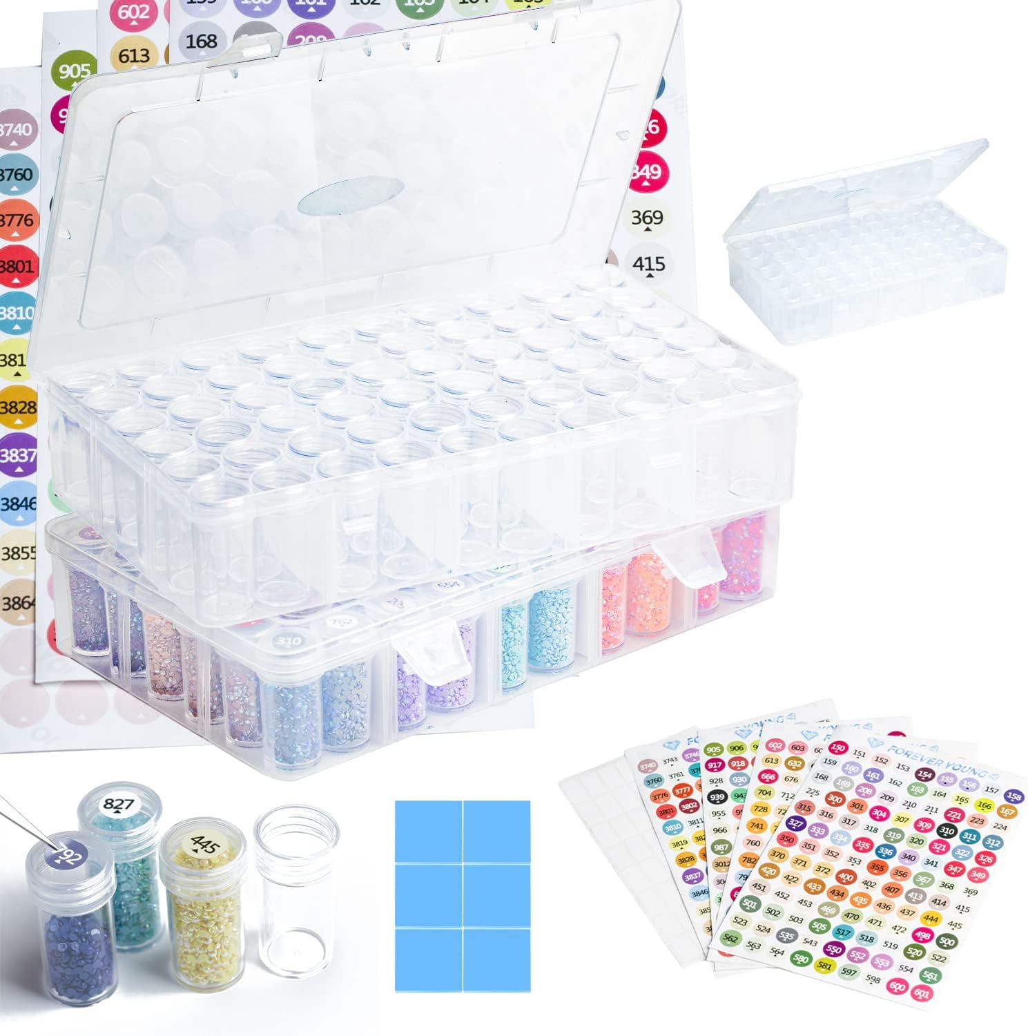 Diamond Painting Storage Containers, 2 Packs 60 Jars Bead Organizer and Diamond Painting Labels, Bead Organizers and Storage for Diamond Painting Accessories, Diamond Art Storage