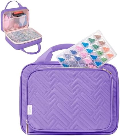 Diamond Painting Storage Containers, 60 Slots Bead Storage Box for Diamond Art Kits Accessories Organizer Case (Only Bottles and Bag) (Purple-2(60 Jars))