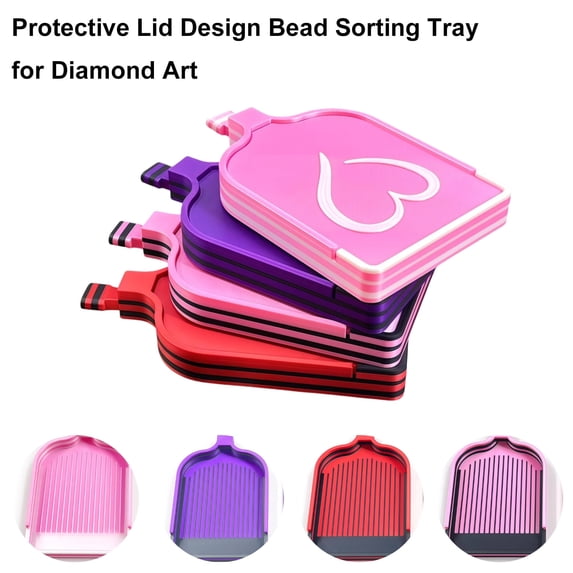 Diamond Painting Tray with Cover and Pour Spout, Large Drill Sorting Tray with Alignment Lines, Diamond Art Bead Organizer for DIY Diamond Painting Accessories