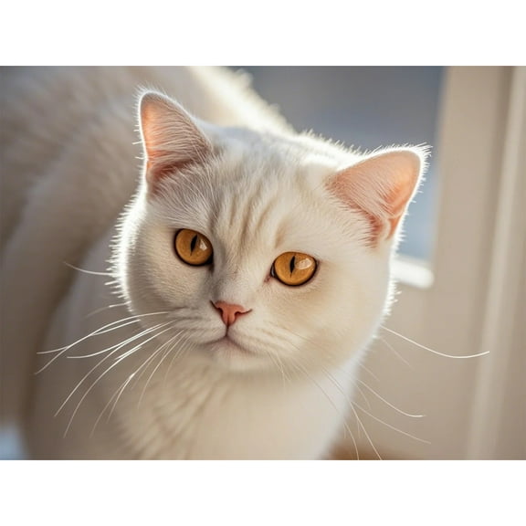 Diamond Painting White British Shorthair Cat Kitten 5D Diamond Art DIY Kits Full Round Drill Beads by Number Mosaic Embroidery Arts and Crafts for Living Room Home Wall Decor 12x16 inch / 30x40cm