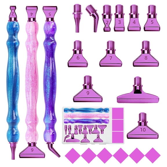 Diamond Paintings Pens Kits, Diamond Art Pens Purple Metal Tips Screw Thread Tips Diamond Paintings Accessories Tools for DIY Painting Crafts