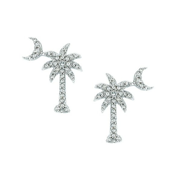 Diamond "Palm Tree with Crescent Moon" Earrings in 14K White Gold (1/3 cttw)