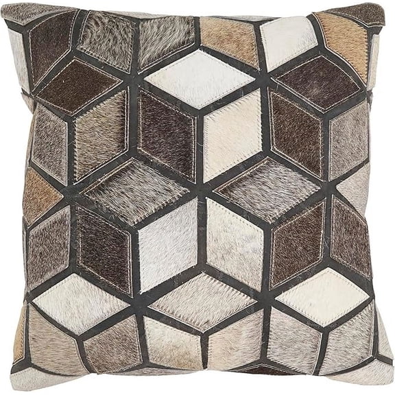 Diamond Patchwork Hair On Leather Poly Filled Pillow