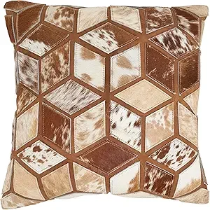 Diamond Patchwork Hair-On Leather Poly Filled Pillow