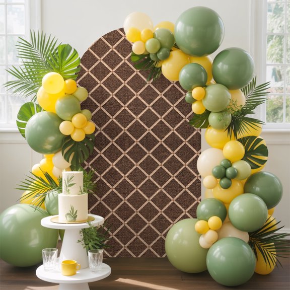 Diamond Pattern Arch Backdrop Cover, 4FT, Rustic Minimalist Gingham Brown Crossed Diamond Spandex Arch Covers Double-Sided Backdrop for Wedding Birthday Party Photo Background Decoration