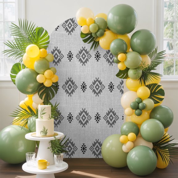 Diamond Pattern Arch Backdrop Cover, 4FT, Vintage Ethic Tribal Gray Geometric Linen Texture Spandex Arch Covers Double-Sided Backdrop for Wedding Birthday Party Photo Background Decoration