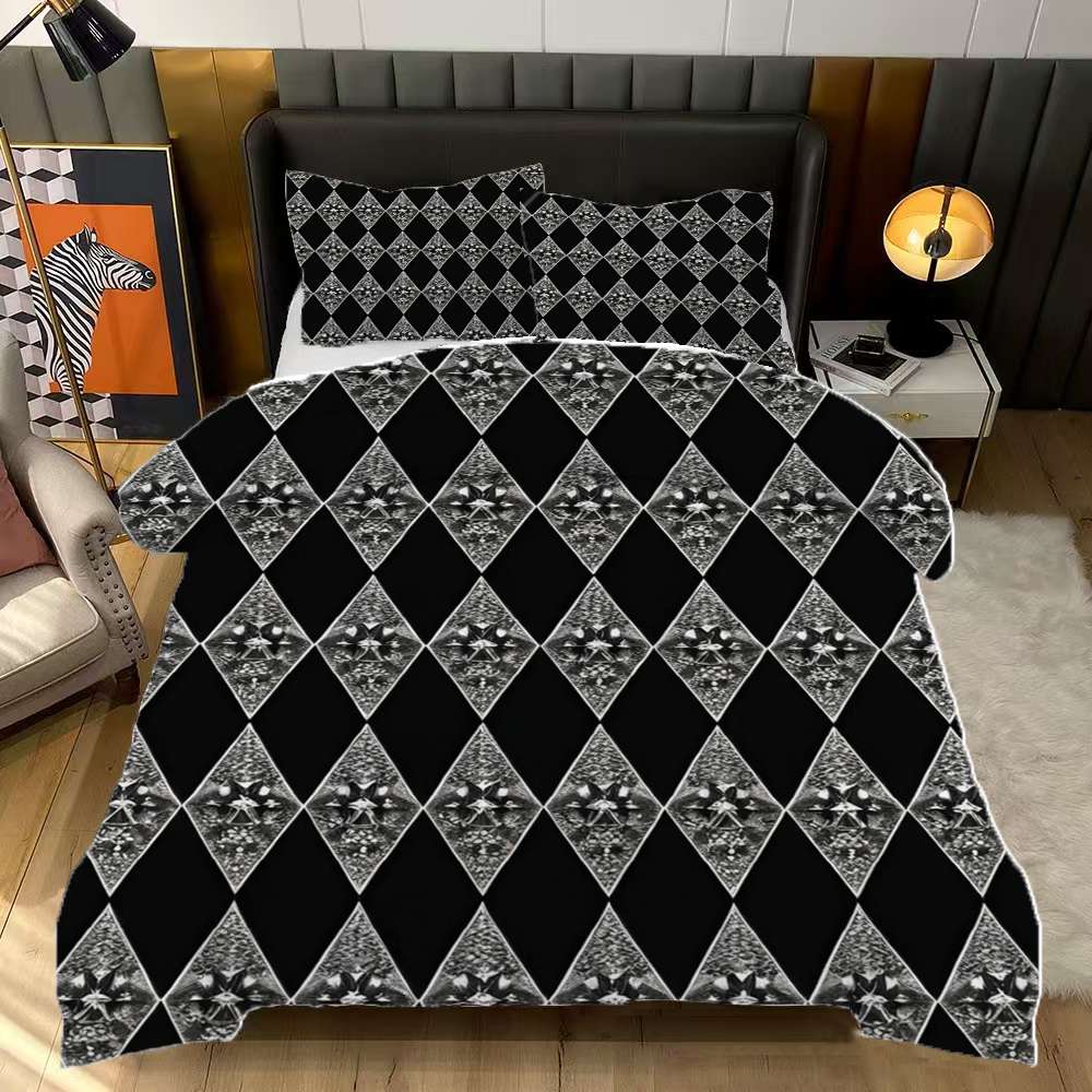 Diamond Pattern Black Background Comforter Set Twin Size Bedding Set ...