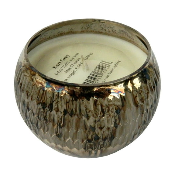 Diamond Pattern Glass with Metallic Detail Scented Soy Wa x Candle - Earl Grey Scent - Brown Finish