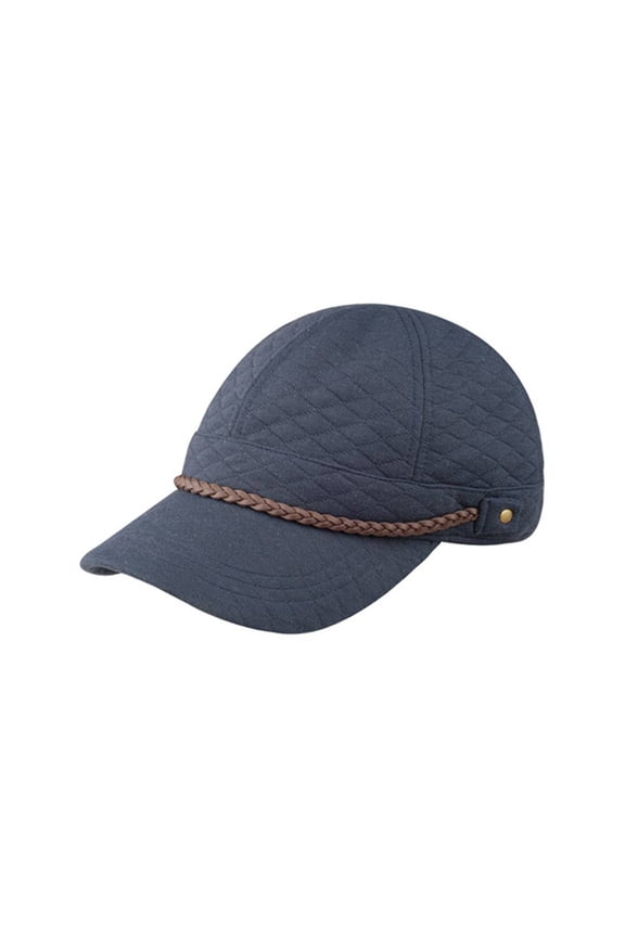 Diamond Pattern Quilted Cotton Cap - Navy - Medium
