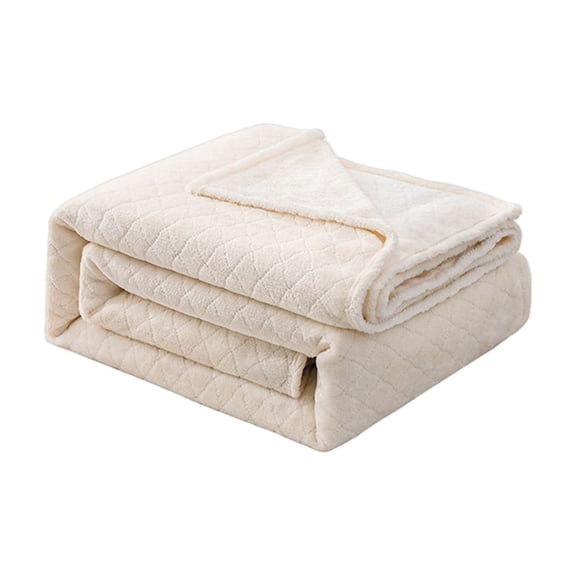 Diamond Pattern Summer Cooling Quilt - Coral Fleece Throw, Breathable, Soft & Cozy, Double-Sided, Washable, All-Season Blanket,White
