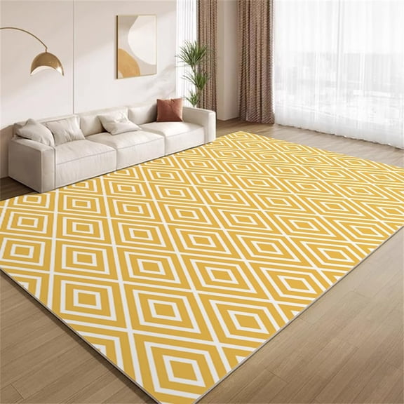 Diamond Pattern Texture Area Rugs Yellow White Rhombus Rugs Non Slip Non Shedding Print Washable Floor Carpet for Living Room Bedroom Office Study Foyer Hallway 2ftx3ft