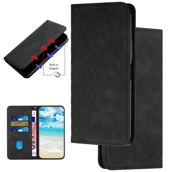 Diamond Patterned Case for Samsung Galaxy A51 5G,Vintage PU Leather + TPU Inner Wallet Case [RFID Blocking][Card Holder/Cash Slots][Kickstand] Magnetic Closure Shockproof Flip Folio Case,Black