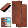 thumbnail image 1 of Diamond Patterned Case for iPhone 14 Plus,Vintage PU Leather + TPU Inner Wallet Case [RFID Blocking][Card Holder/Cash Slots][Kickstand] Magnetic Closure Shockproof Flip Folio Case,Brown, 1 of 10