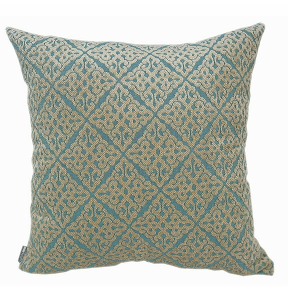 Diamond Patterned Chenille Decorative Turquoise Pillow - Down alternative Filled