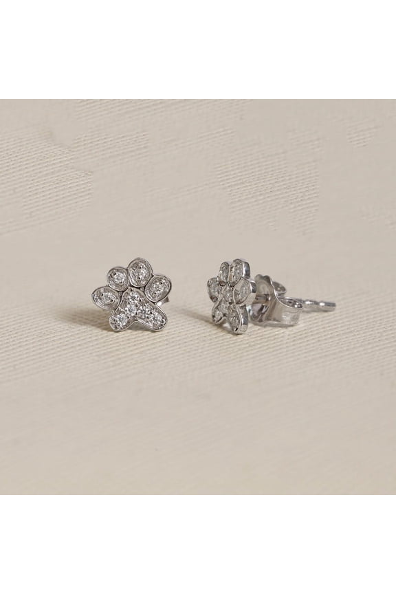 Diamond Paw Stud Earring, 925 Sterling Silver Cute Paw Stud Earring, Pet Lover Jewellery, Birthday Gift Earring For Pet Lover Women.