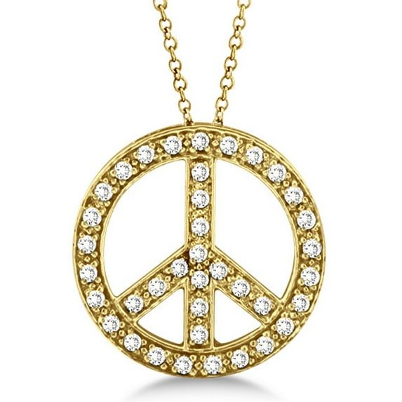 Diamond Peace Sign Pendant Necklace 14k Yellow Gold (0.50ct)