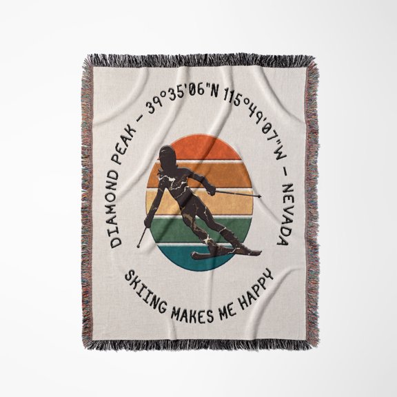 Diamond Peak, Nevada. Woman Skier On White. Downhill Skiing Sport, Woven Blanket