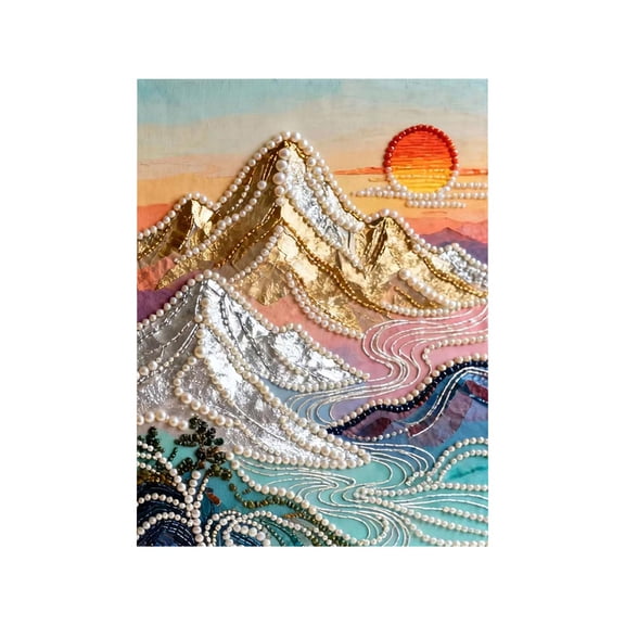 Diamond Pearl Mountain Sunset Canvas Wall Art, Unique Textured Decor for Living Room Bedroom Handmade Home Accent Piece