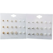 Diamond Pearl Stud Earrings Set for Women Girls Silver and Gold Jewerly 18 Pairs