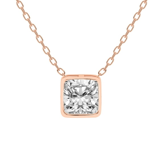 Diamond Pendant Necklace| 0.75 Ct IGI Certified Cushion Shape Lab Grown Diamond | Globe Slider Bezel Solitaire Lab Diamond Pendant Necklace In 18K Rose Gold | FG-VS1-VS2 Quality Friendly Diamonds