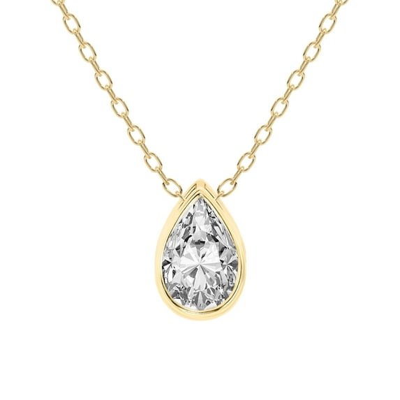 Diamond Pendant Necklace| 0.75 Ct IGI Certified Pear Shape Lab Grown Diamond | Globe Slider Bezel Solitaire Lab Diamond Pendant Necklace In 14K Yellow Gold | FG-VS1-VS2 Quality Friendly Diamonds