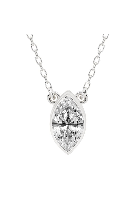 Diamond Pendant Necklace| 1 Ct IGI Certified Marquise Shape | Classic Bezel Solitaire Lab Diamond Pendant Necklace 14K White Gold | FG-VS1-VS2 Quality Friendly Diamonds