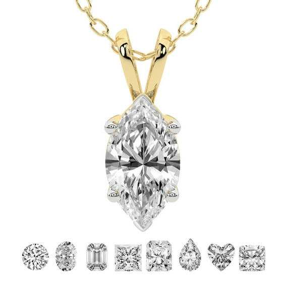 Lab Grown Diamond Pendant Necklace For Women | 1 Carat IGI Certified Marquise Shape FG-VS | Solitaire Pendant Necklace 14K Yellow Gold | Quartze Split Bail