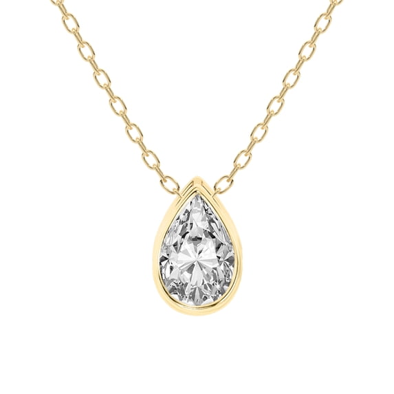 Diamond Pendant Necklace| 1 Ct IGI Certified Pear Shape Lab Grown Diamond | Globe Slider Bezel Solitaire Lab Diamond Pendant Necklace In 14K Yellow Gold | FG-VS1-VS2 Quality Friendly Diamonds