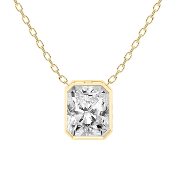 Diamond Pendant Necklace| 1 Ct IGI Certified Radiant Shape Lab Grown Diamond | Globe Slider Bezel Solitaire Lab Diamond Pendant Necklace In 14K Yellow Gold | FG-VS1-VS2 Quality Friendly Diamonds