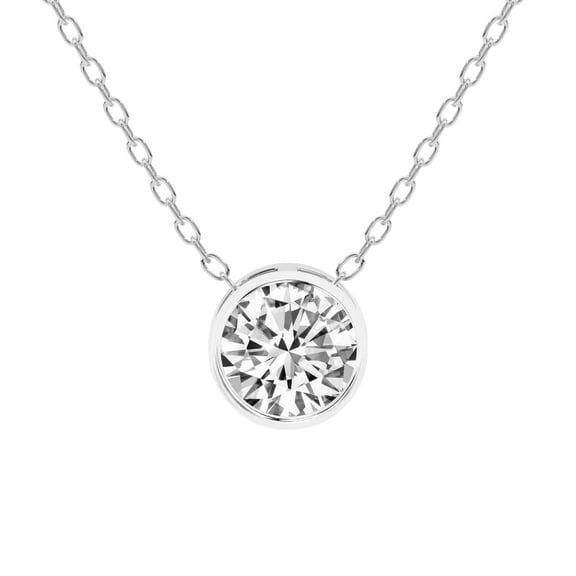 Diamond Pendant Necklace| 1 Ct IGI Certified Round Shape Lab Grown Diamond | Globe Slider Bezel Solitaire Lab Diamond Pendant Necklace In 14K White Gold | FG-VS1-VS2 Quality Friendly Diamonds