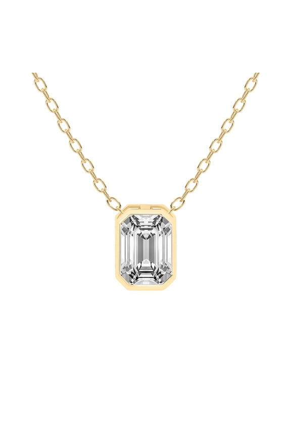 Diamond Pendant Necklace| 2 ct IGI Certified Emerald Shape | Globe Slider Bezel Solitaire Lab Diamond Pendant Necklace In 14K Yellow Gold | FG-VS1-VS2 Quality Friendly Diamonds