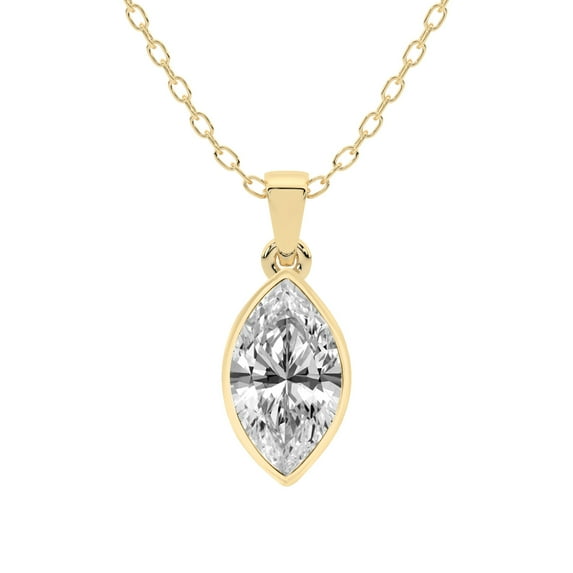 Diamond Pendant Necklace| 2 ct IGI Certified Marquise Shape | Allure Bezel Lab Diamond Pendant Necklace In 18K Yellow Gold | FG-VS1-VS2 Quality Friendly Diamonds